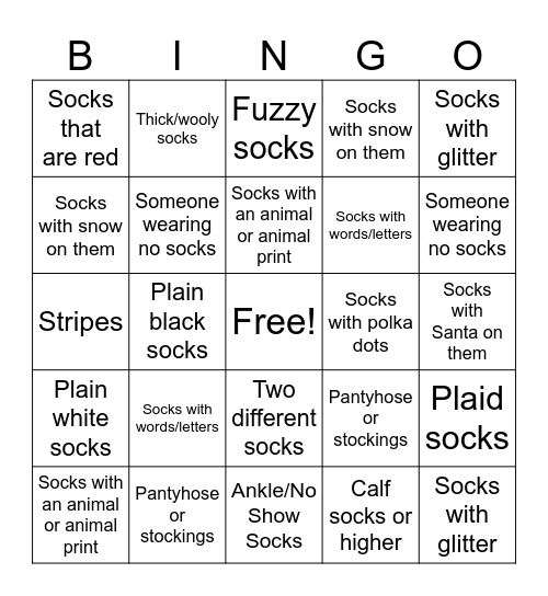 Sock Bingo Card