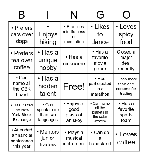 Kavod Bingo Card