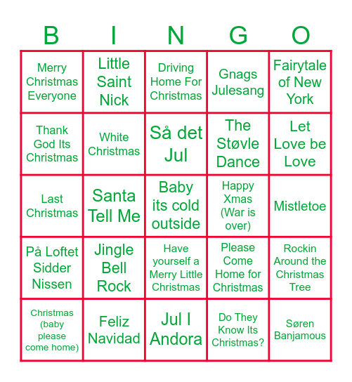 Christmas Music Bingo Card