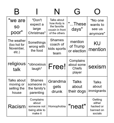 Crazy family Thanksgiving BINGO Card
