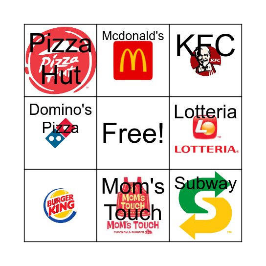 Fast Food Bingo Card