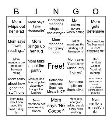 Maurina Thanksgiving Bingo Card
