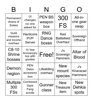 Calpheon Ball Bingo Card