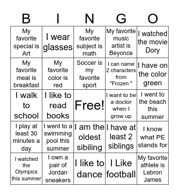 Personal Bingo  Bingo Card