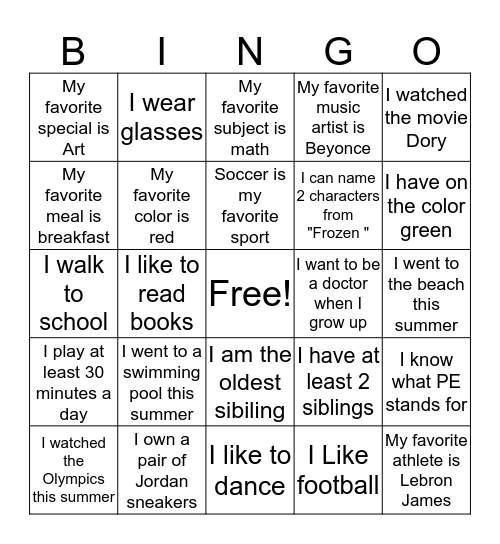 Personal Bingo  Bingo Card