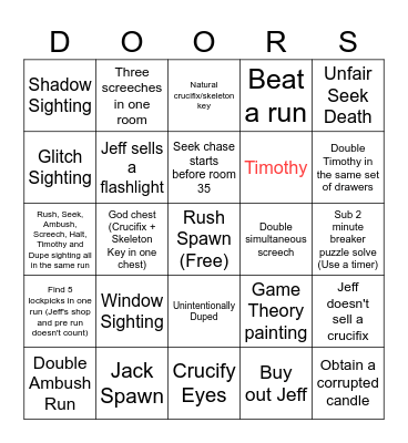Doors Floor 1 Bingo Card