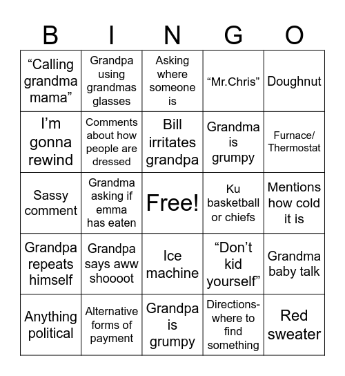 Shonks Thanksgiving 24 Bingo Card