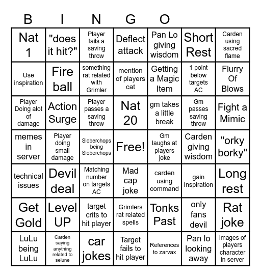 Avernus Bingo Card