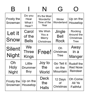 Christmas Music Bingo Card