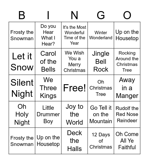 Christmas Music Bingo Card