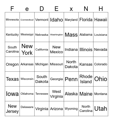 States Bingo Card