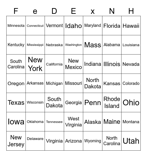 States Bingo Card