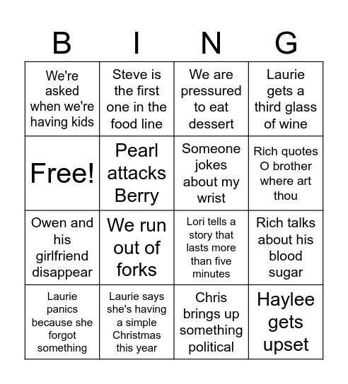 HENDRICKSON THANKSGIVING Bingo Card