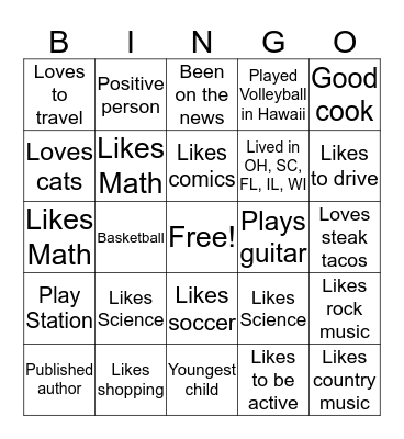 Getting to Know You Bingo Card