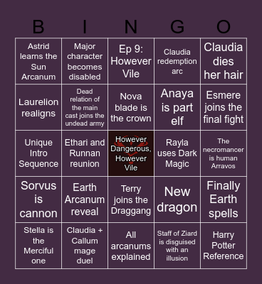 The Dragon Prince Season 7 Bingo Card