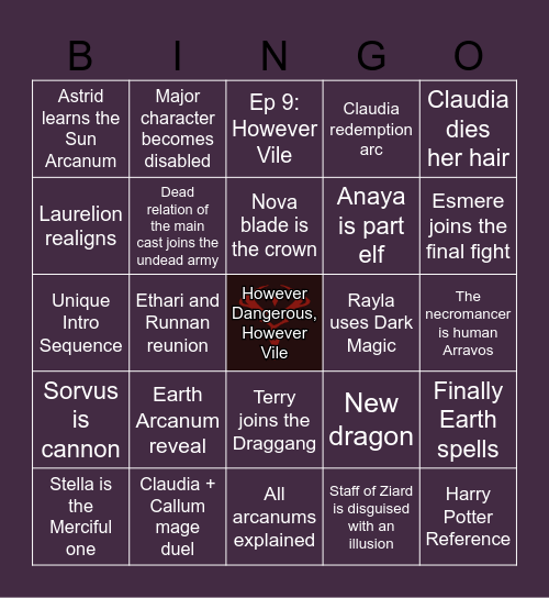 The Dragon Prince Season 7 Bingo Card