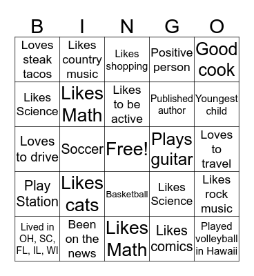 Getting to Know You Bingo Card