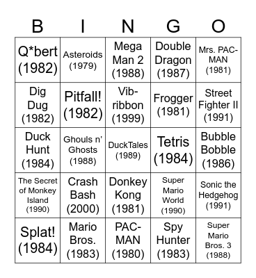 Gaming Bingo Card