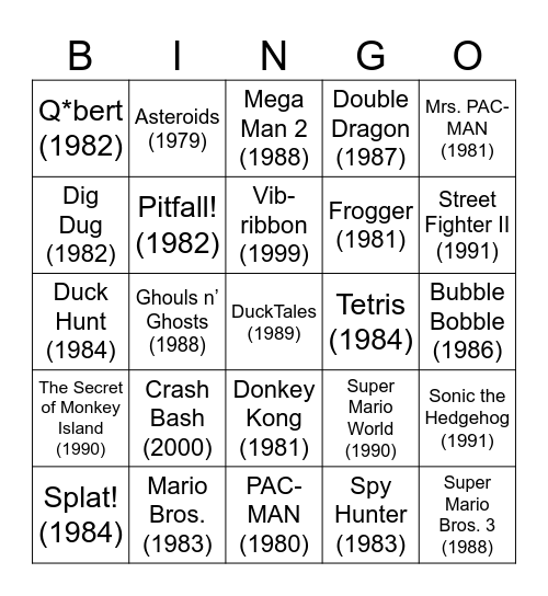 Gaming Bingo Card
