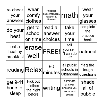 OCCT RELAX! Bingo Card