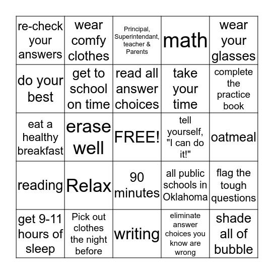 OCCT RELAX! Bingo Card