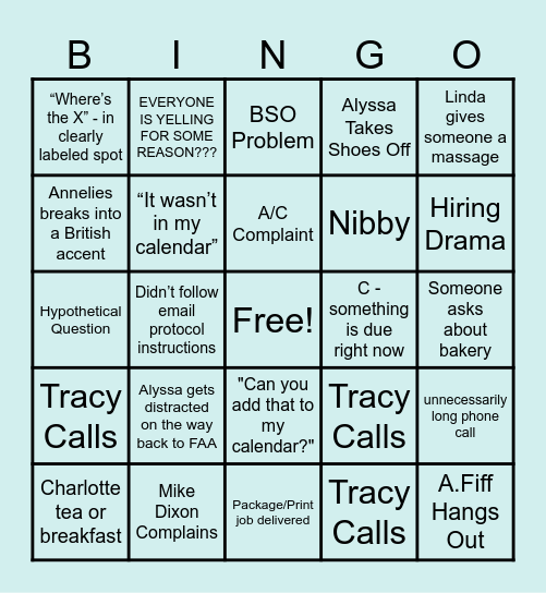 Arts Division Bingo Card