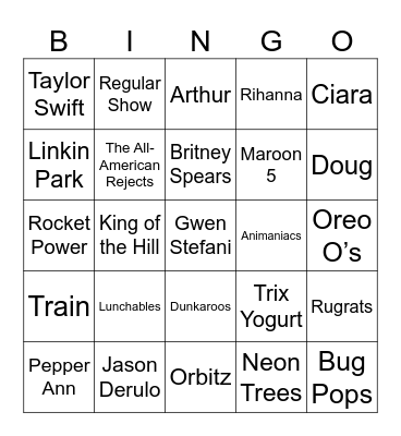Thanksgiving Cartoons, Retro Junk Food, & Early 2000s Bangers Bingo Card