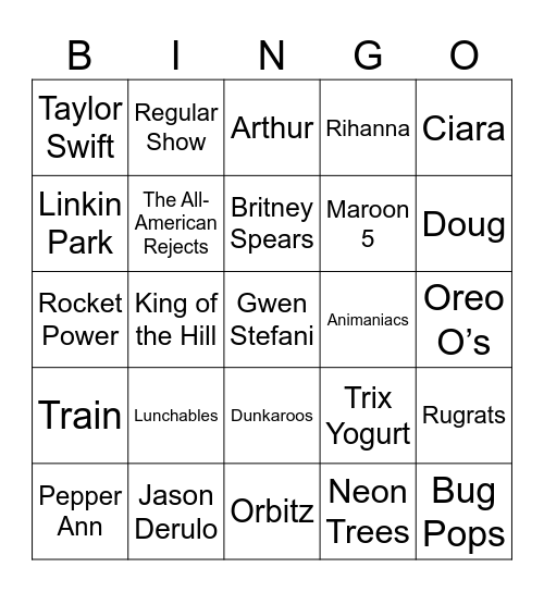 Thanksgiving Cartoons, Retro Junk Food, & Early 2000s Bangers Bingo Card