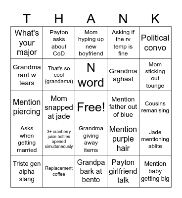 Thanksgiving Bingo Card