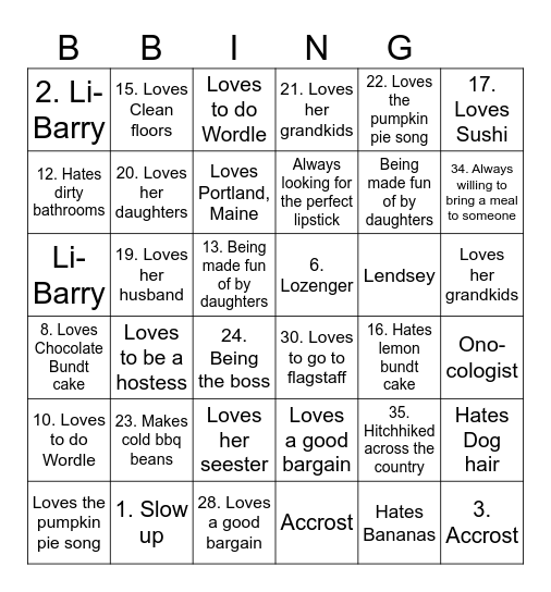 Barbs Bingo! Bingo Card