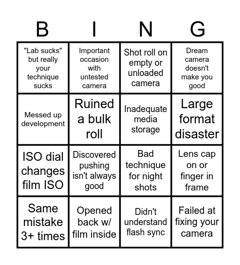 Analog Fuckups Bingo Card