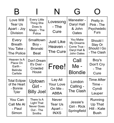 Oops! All 80's Bingo Card