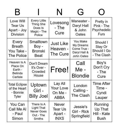 Oops! All 80's Bingo Card