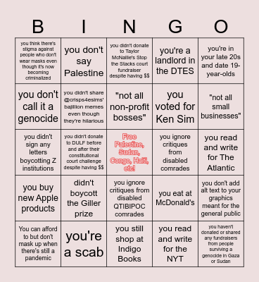 The "Will Jane judge you" Bingo 2024 Bingo Card