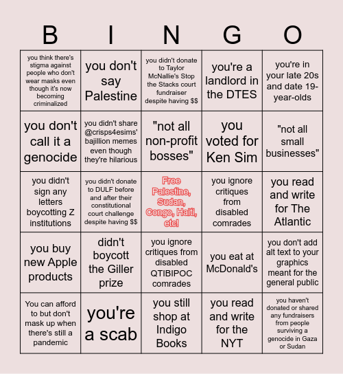 The "Will Jane judge you" Bingo 2024 Bingo Card