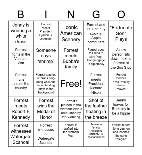 Forrest Gump Bingo! Bingo Card