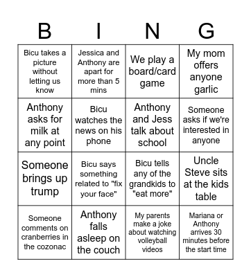 Thanksgiving Bingo Card
