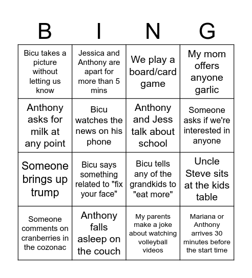 Thanksgiving Bingo Card