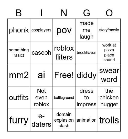 roblox bingo Card
