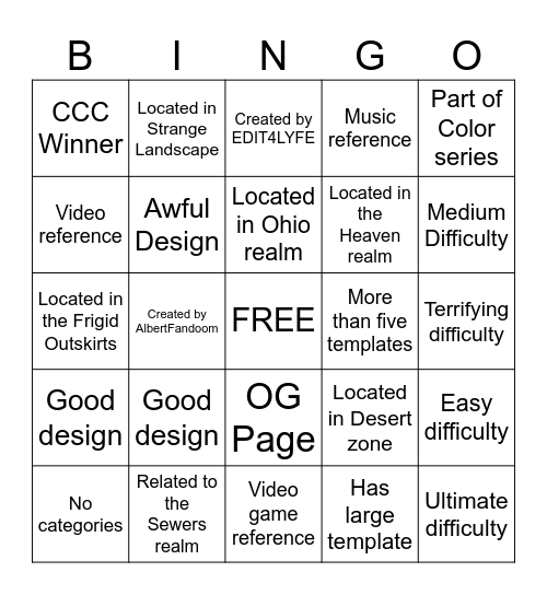 The awful ftc fanon wiki Bingo Card