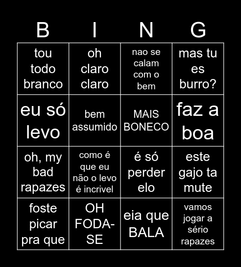 Bingo da TG Bingo Card