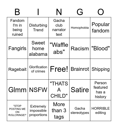 R/Gachalifecringe bingo Card