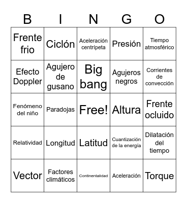Diferenciado Física Bingo Card