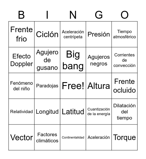 Diferenciado Física Bingo Card