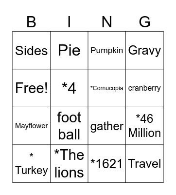 Thankful Trivia bingo Card