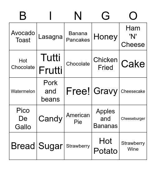 Food Bingo Card