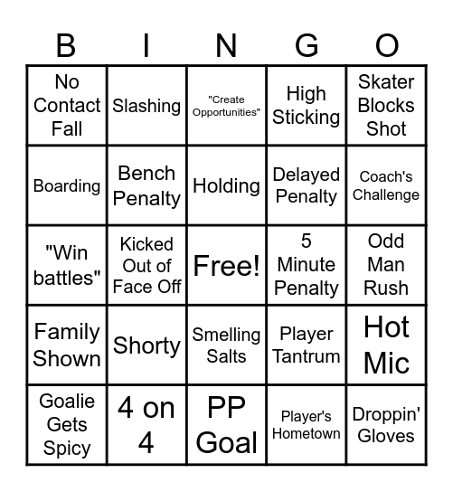 NHL Bingo Card