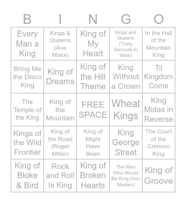 1/26 - 1/27/25 KING Bingo Card