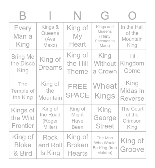 1/26 - 1/27/25 KING Bingo Card