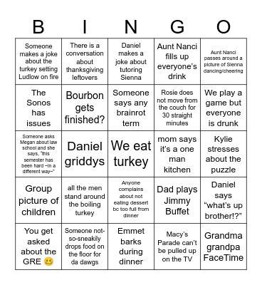 VT Thanksgiving Bingo Card